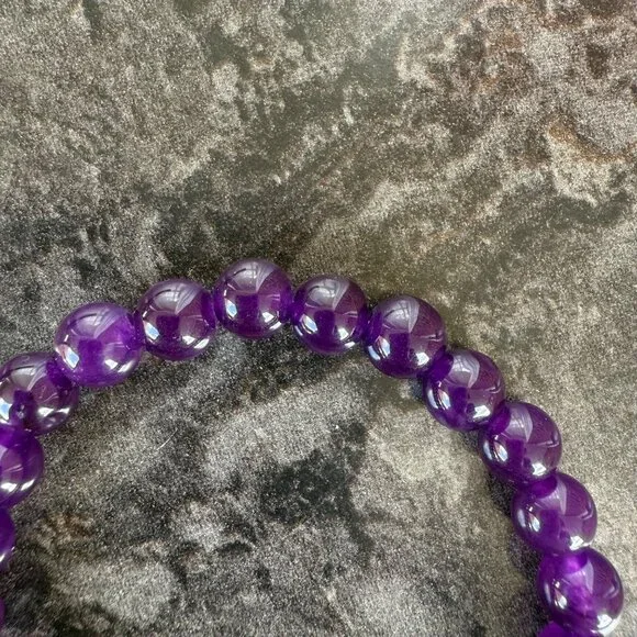 Amethyst Energy Bracelet 6.75 inch Natural Stone Beaded Stretch 8mm Beads - Picture 6 of 10